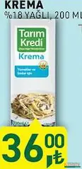TARIM KREDİ %18 YAĞLI KREMA 200 ML fiyat ve kampanya bilgisi
